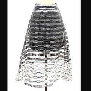 Black White Structured Mesh‎ Midi Polka Dot Striped Skirt